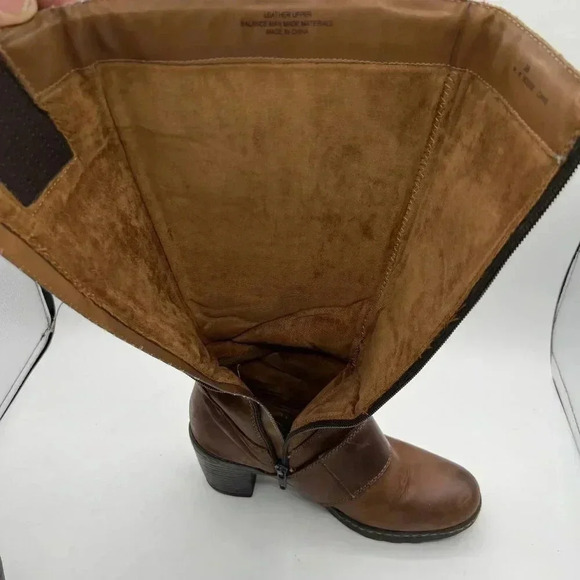 BOC Born Concept Leather Tall Riding Biker Boots Side Zip Buckle Strap Women 7-8 - Picture 6 of 16